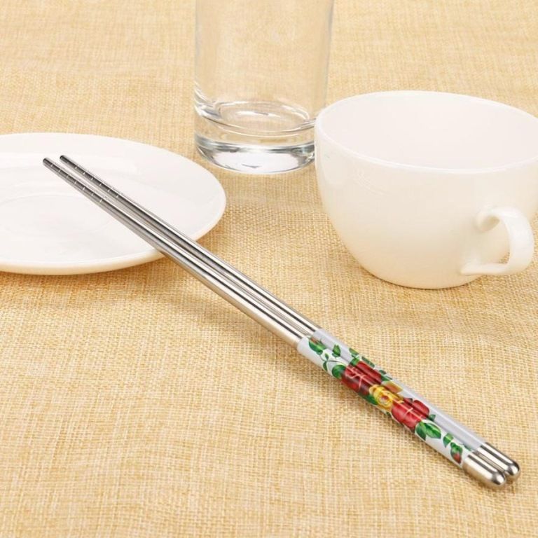 Nerez Čínské jídelní hůlky - bílé s květinami Made in China