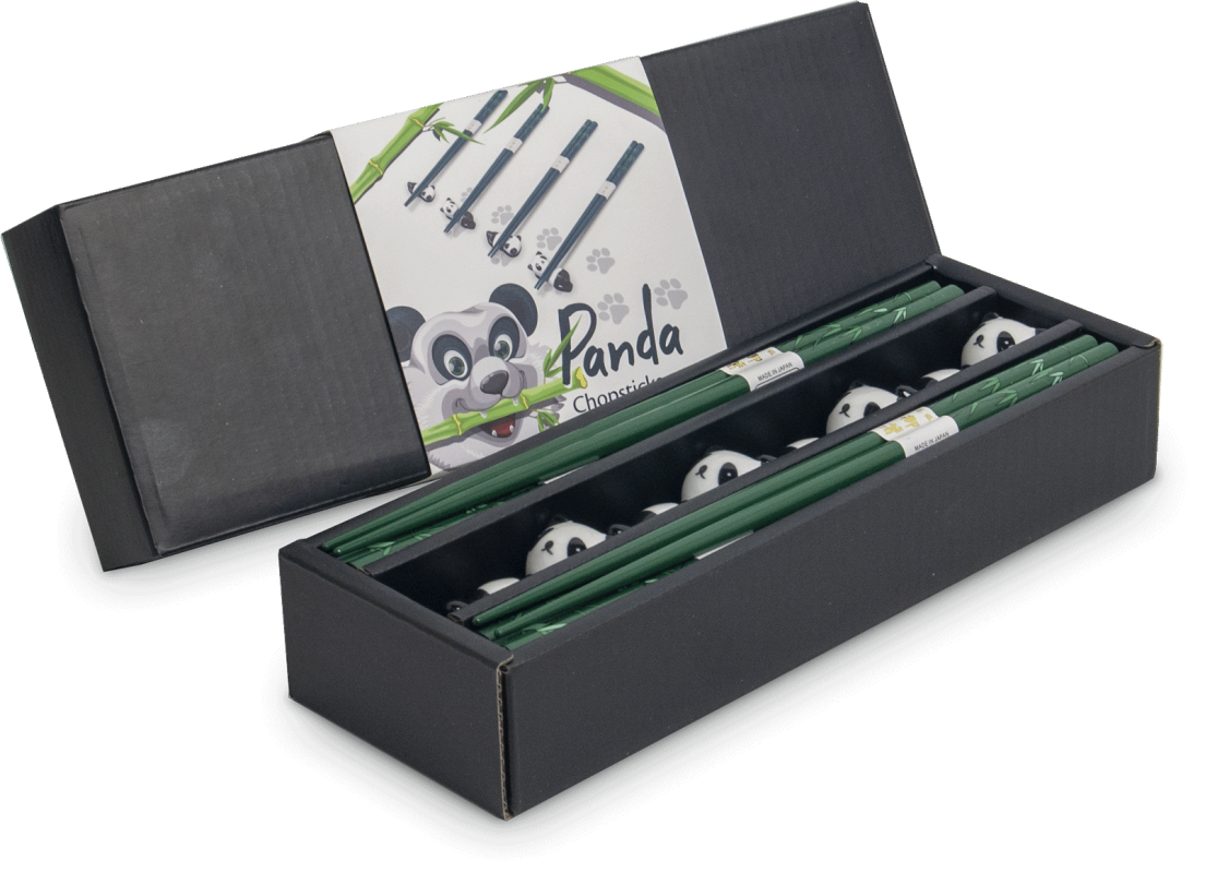 Sada 4 párů Japonských bambusových hůlek s podstavci - motiv Panda Made in Japan