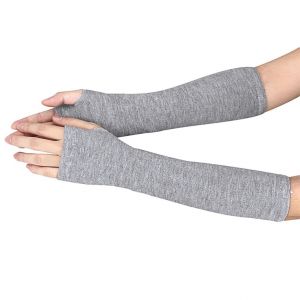 Bezprsté úpletové rukavice dlouhé - světle šedé