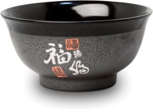 Čínská miska se znakem Fu - porcelán - Černo šedá 17,5 cm