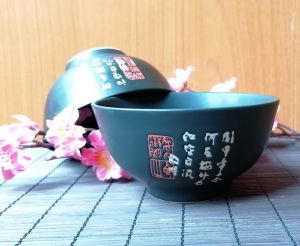 Čínská miska se znaky - porcelán - matná černá 11,5 cm