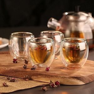 Čínská skleněná čajová miska 80 ml - dvoustěnná