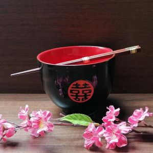 Čínská Soba miska s hůlkami - porcelán - Red Black 13 cm