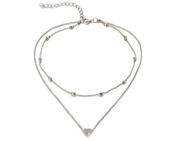 Dvouvrství náhrdelník se srdcem - stříbrný Jewelry