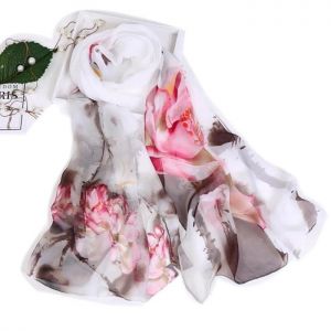 Hedvábný čínský šátek - Lotosové květy - C 160x50 cm