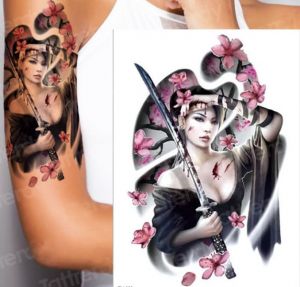 Nalepovací Tetování - Geisha s katanou zbrocená krví