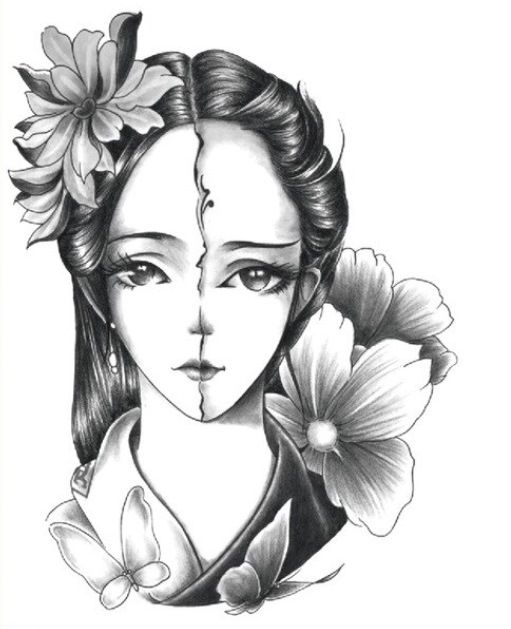 Nalepovací Tetování - Geisha s květinou (481) Trendy Tattoo
