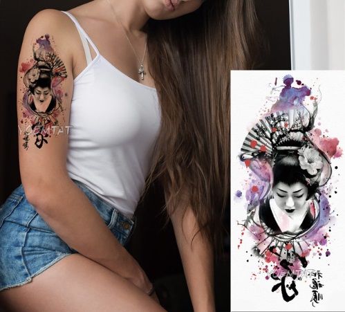 Nalepovací Tetování - Geisha s lotosovým květem Made in China