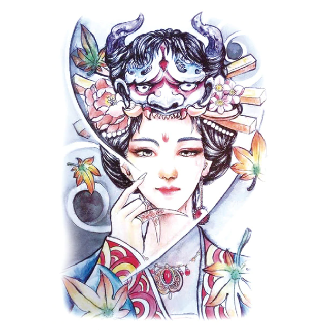 Nalepovací Tetování - Geisha s maskou (425) Trendy Tattoo