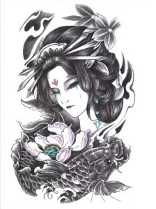 Nalepovací Tetování - Geisha s rybou (477)