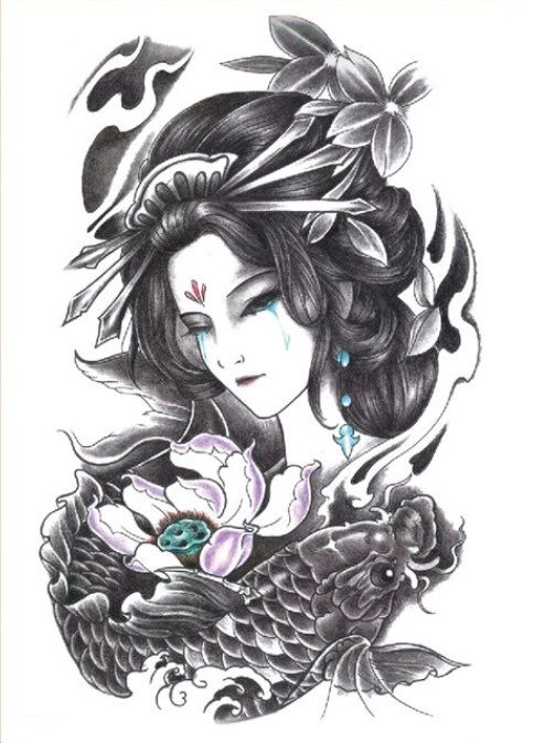 Nalepovací Tetování - Geisha s rybou (477) Trendy Tattoo