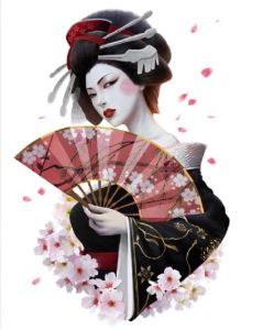 Nalepovací Tetování - Geisha s vějířem (424)