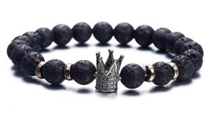 Náramek z lávových kamenů - Queen černá (velká)