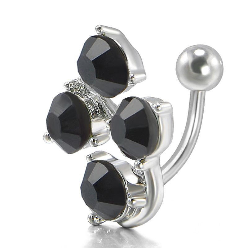 Piercing do pupíku - čtyřkamenný - černý Jewelry