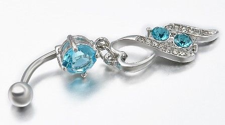 Piercing do pupíku do tvaru srdce - modrý Jewelry