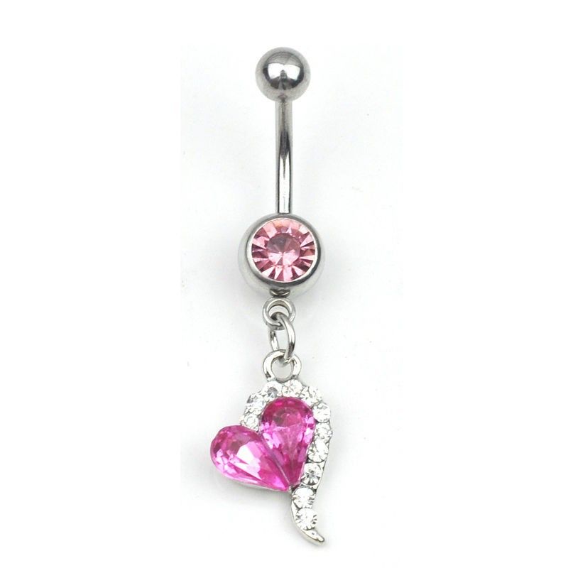 Piercing do pupíku ve tvaru srdce s krystalovým obložením - růžový Jewelry