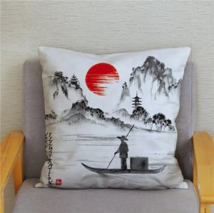 Povlak na polštář s japonskou scenérií - Výhled na Pagodu při západu slunce