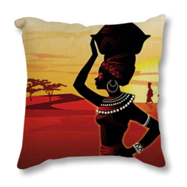 Povlak na polštář v Africkém stylu - Africká žena při západu slunce 2 AOTU