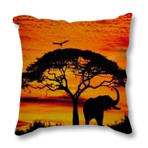 Povlak na polštář v Africkém stylu - Slon při západu slunce