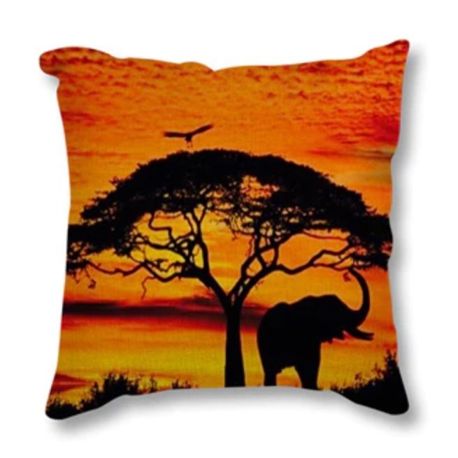Povlak na polštář v Africkém stylu - Slon při západu slunce AOTU