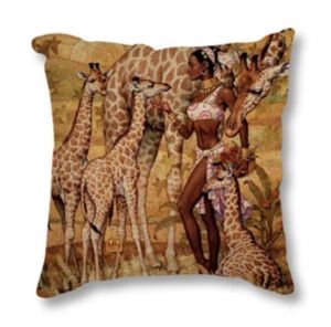 Povlak na polštář v Africkém stylu - Žena s žirafami AOTU