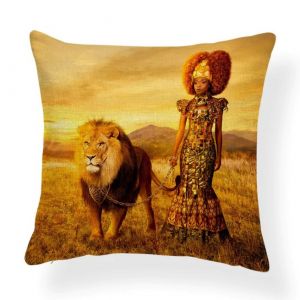 Povlak na polštář v Africkém stylu - Žena se lvem