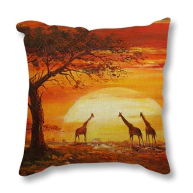 Povlak na polštář v Africkém stylu - Žirafy při západu slunce AOTU