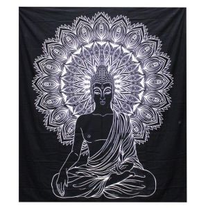 Přehoz na Postel (Dvojlůžko) - Buddha - Black and White  230 x 200 cm
