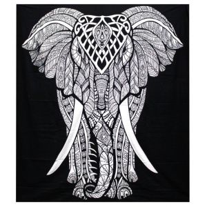 Přehoz na Postel (Dvojlůžko) - Indický slon - Black and White  230x200 cm