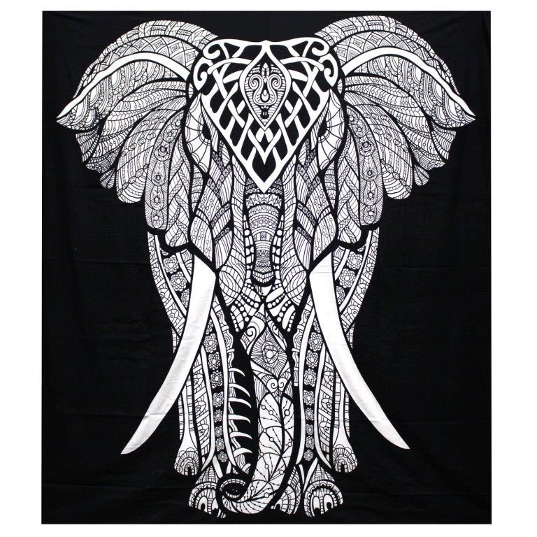 Přehoz na Postel (Dvojlůžko) - Indický slon - Black and White 230 x 200 cm AOTU