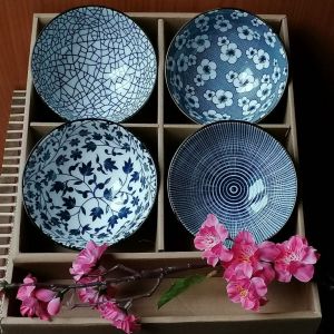 Souprava Japonských misek Blue Flowers 11,5 cm - 4 ks v dárkovém balení