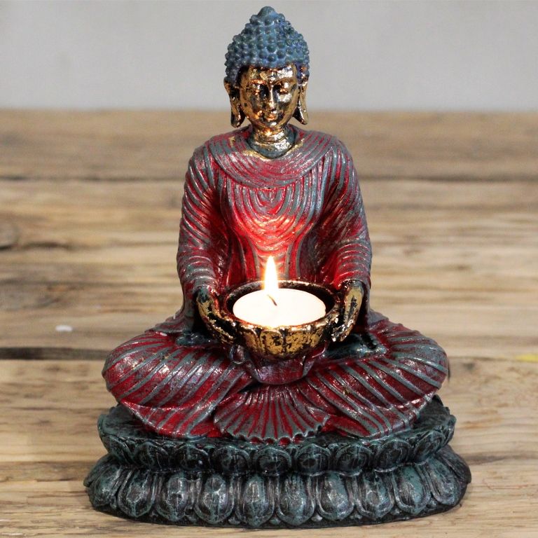 Antický Buddha svícen - Vínovo černý 20 cm AWM, Ltd, S3 8AL