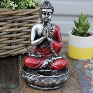 Buddha svícen - Rudo stříbrná 17 cm