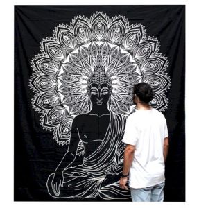 Přehoz na Postel (Dvojlůžko) - Buddha - Black and White 230 x 200 cm AOTU