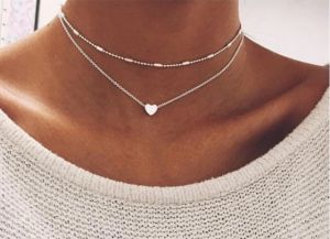 Dvouvrství náhrdelník se srdcem - stříbrný Jewelry