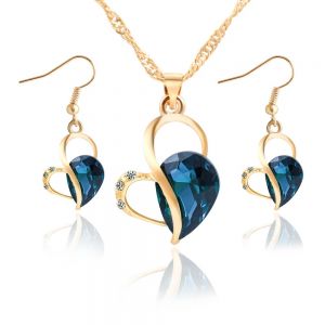 Set -náhrdelník + náušnice - Oceánově modré srdce
