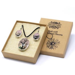 Set -náhrdelník + náušnice - z pravých květů - Strom života - Růžový v dárkovém balení