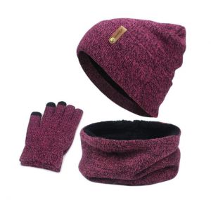 Zimní souprava šála, čepice, rukavice - Fialová
