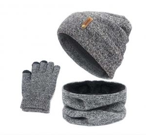 Zimní souprava šála, čepice, rukavice - Světle šedá