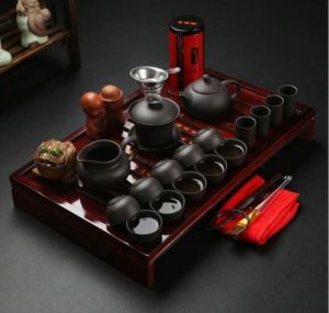 Velká Čínská Kung Fu čajová souprava - černo vínová VINRITO