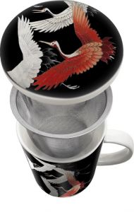 Hrnek na čaj s kovovým sítem Royal Tea - Jeřábi - černý 300 ml Made in China