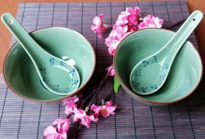 Čínská porcelánová miska Celadon se lžičkou Made in China