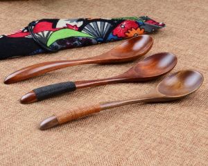 Tradiční dřevěná lžíce s ručním vázáním (L) - tmavé vázání 16,5 cm Made in Japan