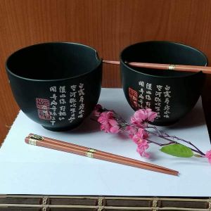 Čínská Soba miska se znaky s hůlkami - porcelán - Matná černá 13,5 cm Made in China