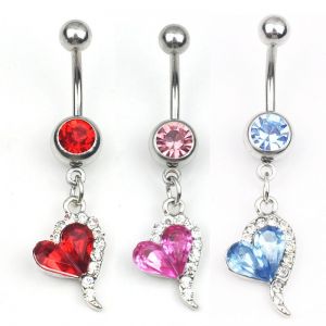 Piercing do pupíku ve tvaru srdce s krystalovým obložením - růžový Jewelry