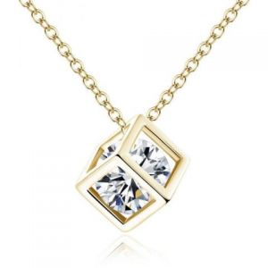 Set -náhrdelník + náušnice - 3D Cube -zlatá Made in China