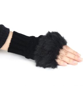 Bezprsté pletené rukavice s kožíškem - černé Fashionstyle