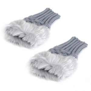 Bezprsté pletené rukavice s kožíškem - Světle šedé Fashionstyle