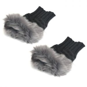 Bezprsté pletené rukavice s kožíškem - Tmavě šedé Fashionstyle