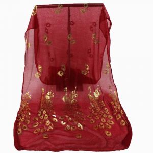 Hedvábný Šátek v Čínském stylu- vzor Páva - zlato bordó 160X43 cm Fashionstyle